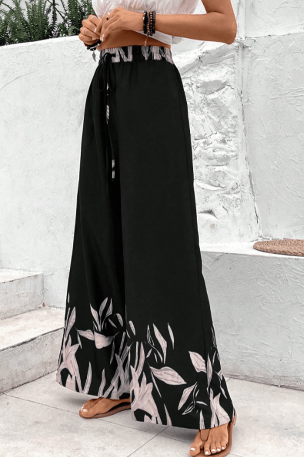 Drawstring High Waist Relax Fit Long Pants - Loulou Boutique