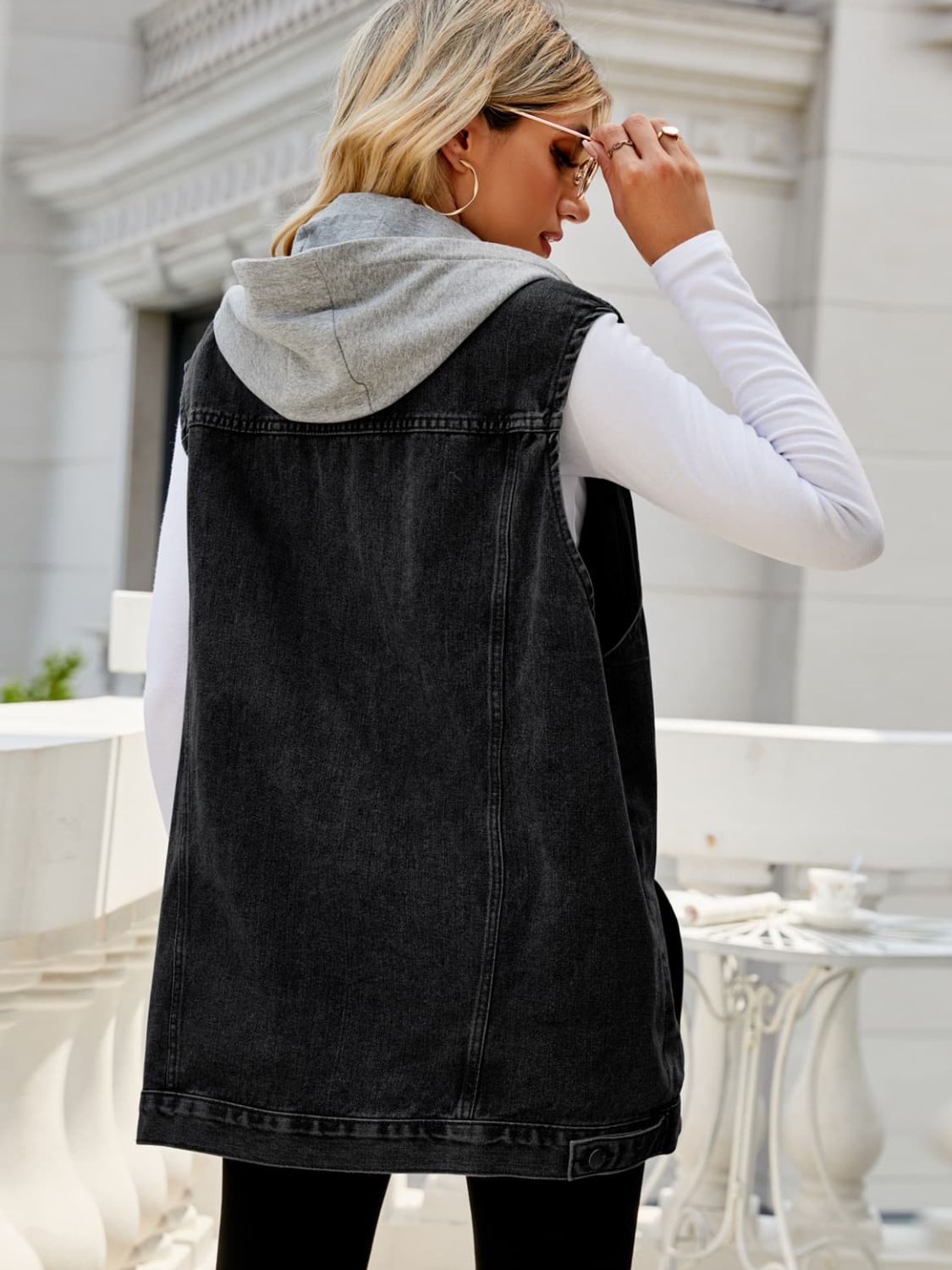 Drawstring Hooded Sleeveless Denim Top with Pockets - Loulou Boutique