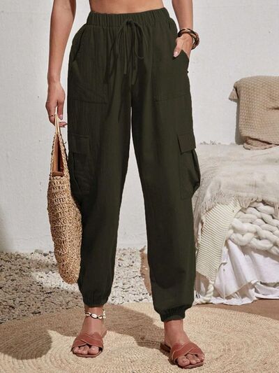 Drawstring Joggers with Cargo Pockets - Loulou Boutique