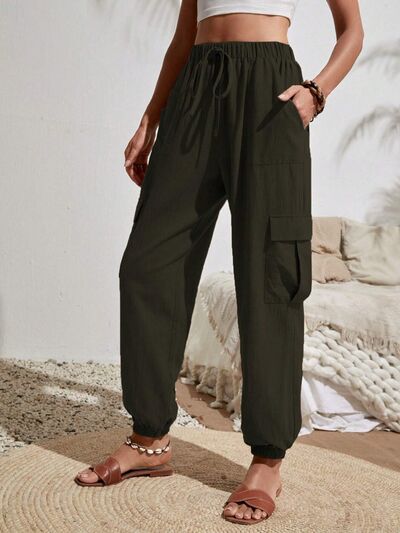 Drawstring Joggers with Cargo Pockets - Loulou Boutique