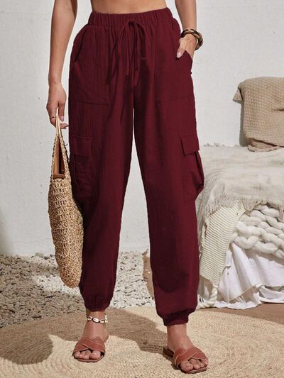 Drawstring Joggers with Cargo Pockets - Loulou Boutique