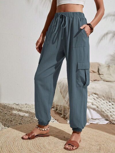 Drawstring Joggers with Cargo Pockets - Loulou Boutique