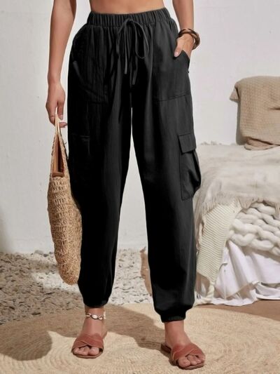 Drawstring Joggers with Cargo Pockets - Loulou Boutique