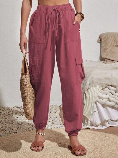 Drawstring Joggers with Cargo Pockets - Loulou Boutique