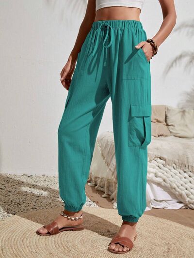 Drawstring Joggers with Cargo Pockets - Loulou Boutique