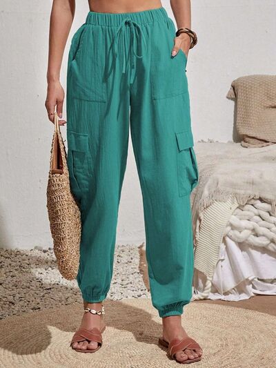 Drawstring Joggers with Cargo Pockets - Loulou Boutique