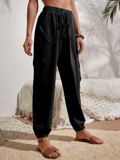 Drawstring Joggers with Cargo Pockets - Loulou Boutique