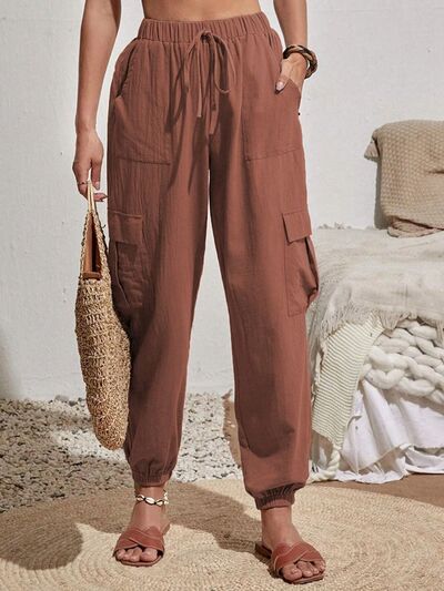 Drawstring Joggers with Cargo Pockets - Loulou Boutique