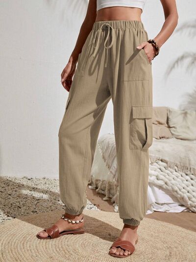 Drawstring Joggers with Cargo Pockets - Loulou Boutique