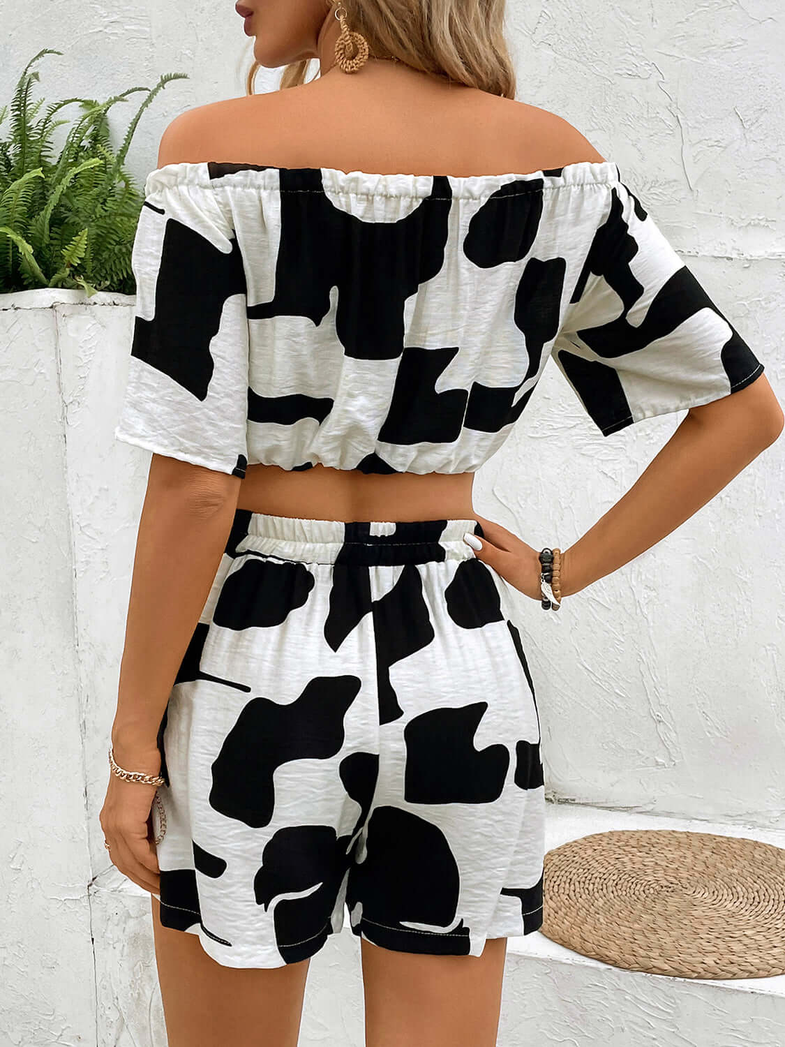 Drawstring Off - Shoulder Top and Shorts Set - Loulou Boutique