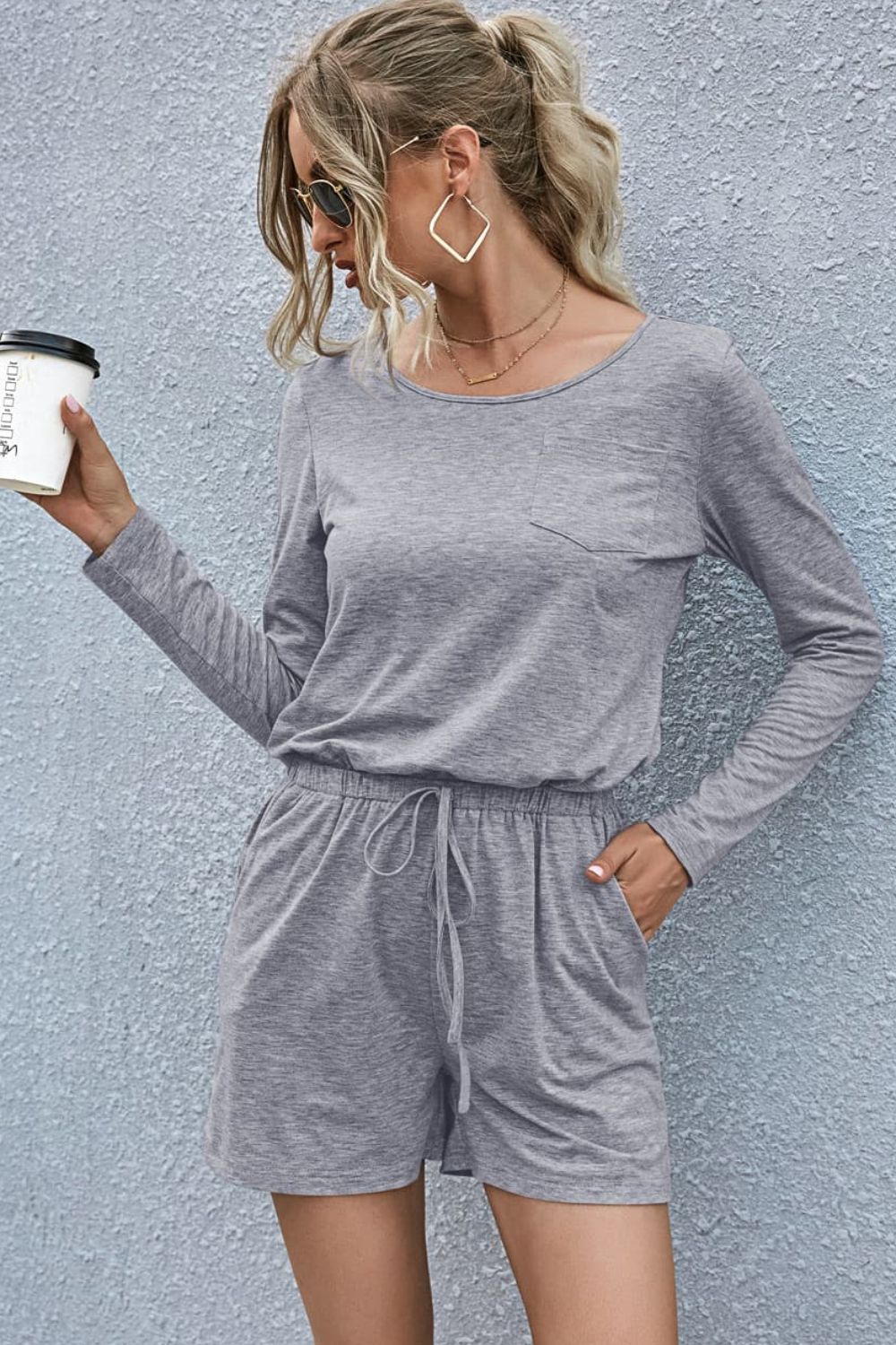 Drawstring Waist Long Sleeve Romper - Loulou Boutique