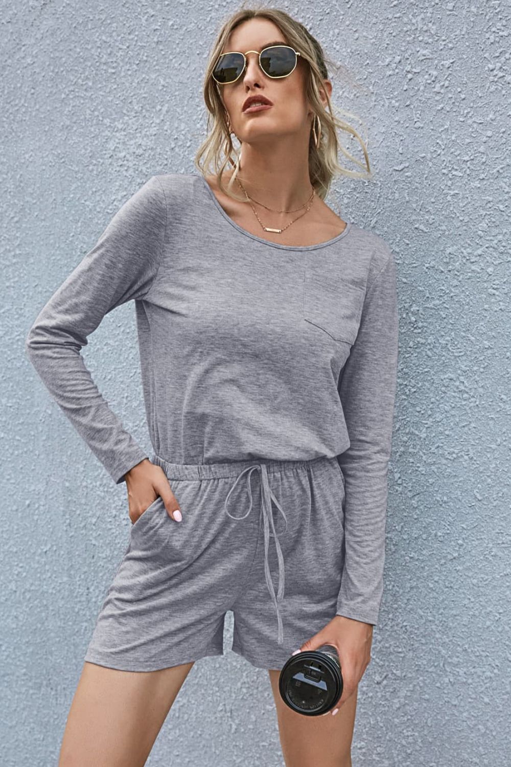 Drawstring Waist Long Sleeve Romper - Loulou Boutique