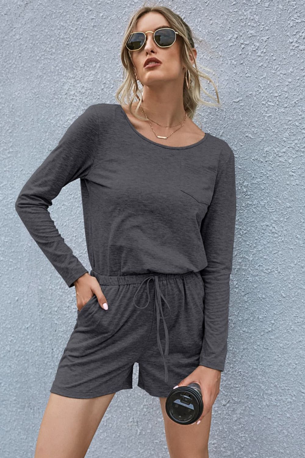 Drawstring Waist Long Sleeve Romper - Loulou Boutique