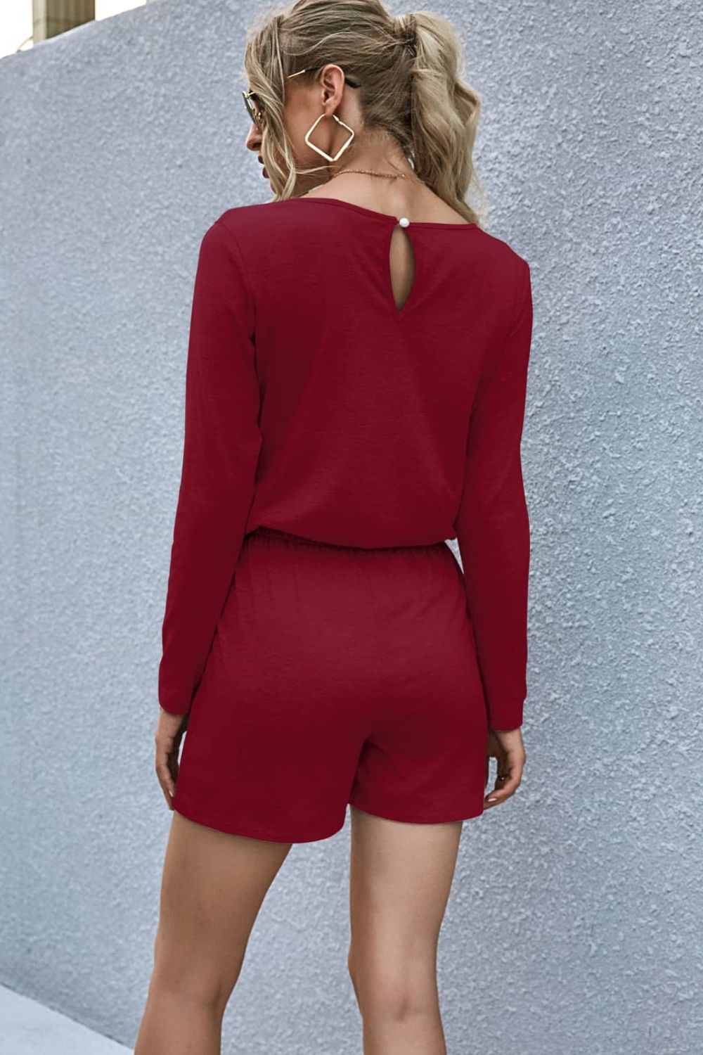 Drawstring Waist Long Sleeve Romper - Loulou Boutique