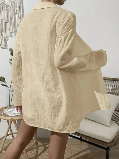 Dropped Shoulder Button Up Top and Elastic Waist Shorts Set - Loulou Boutique
