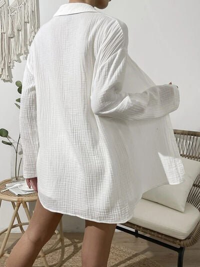 Dropped Shoulder Button Up Top and Elastic Waist Shorts Set - Loulou Boutique