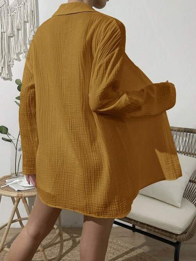Dropped Shoulder Button Up Top and Elastic Waist Shorts Set - Loulou Boutique