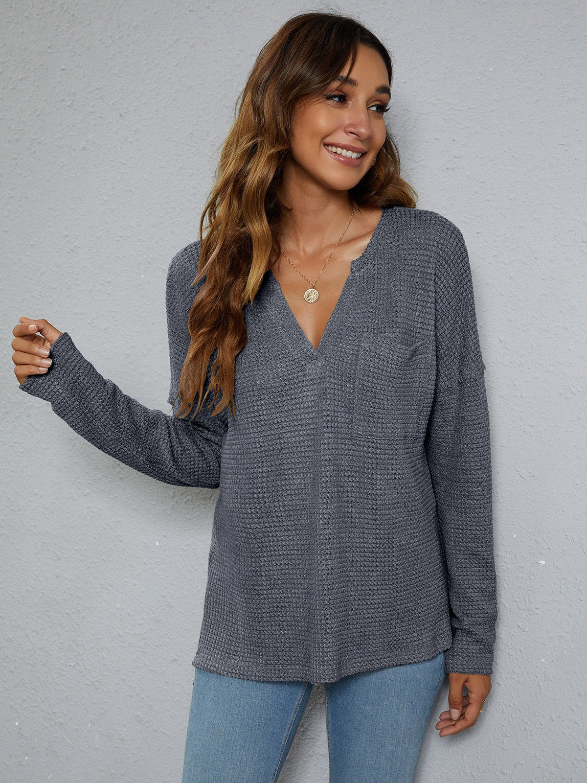 Dropped Shoulder High - Low Waffle - Knit Top - Loulou Boutique