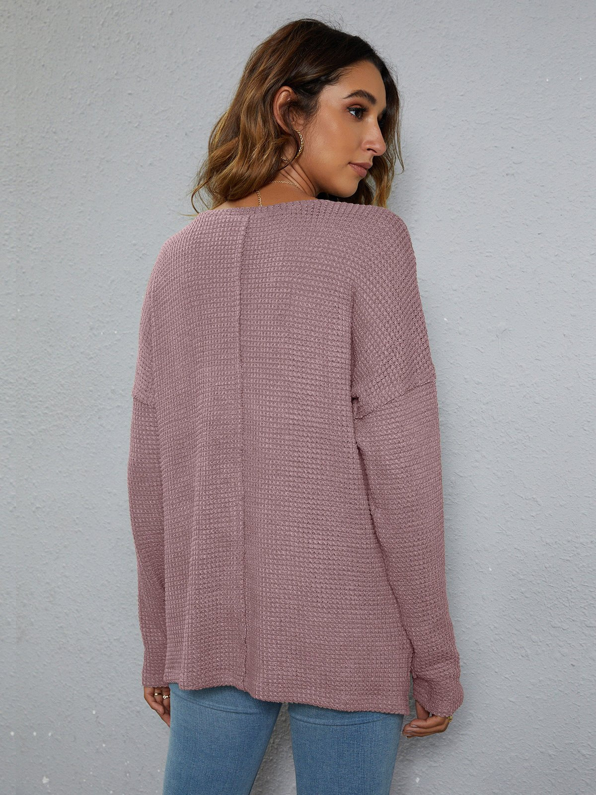Dropped Shoulder High - Low Waffle - Knit Top - Loulou Boutique