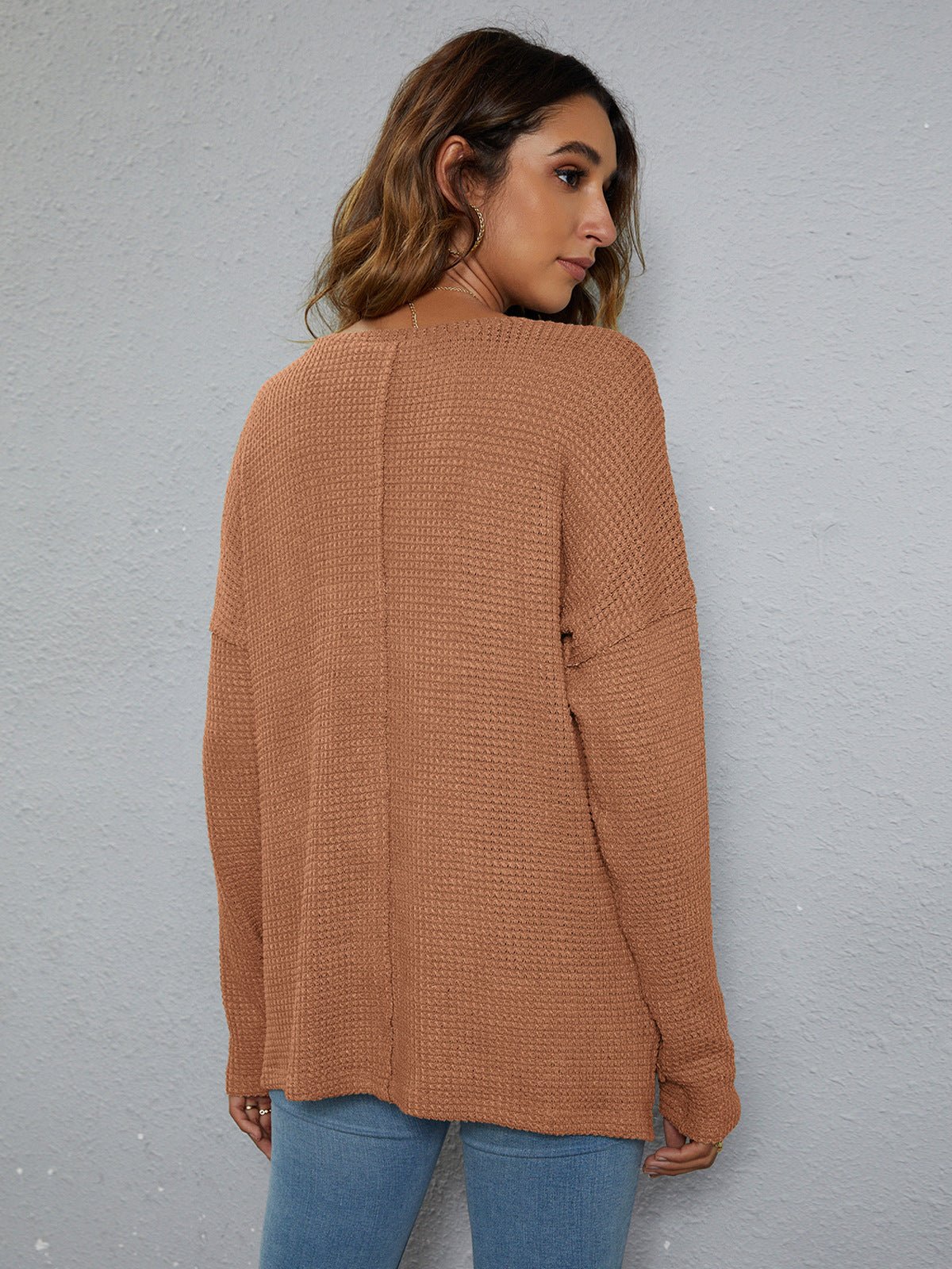 Dropped Shoulder High - Low Waffle - Knit Top - Loulou Boutique