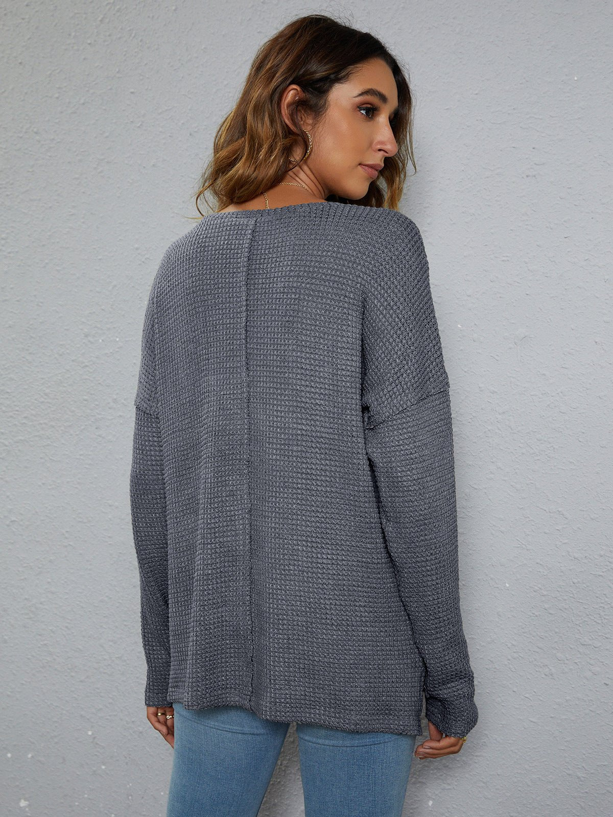 Dropped Shoulder High - Low Waffle - Knit Top - Loulou Boutique
