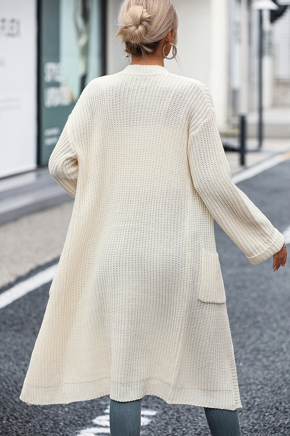 Dropped Shoulder Long Sleeve Cardigan with Pocket - Loulou Boutique