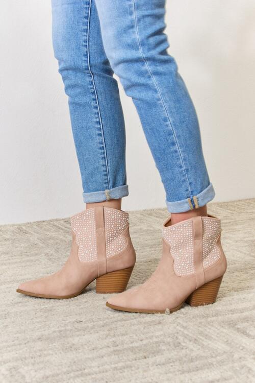 East Lion Corp Rhinestone Ankle Cowgirl Booties - Loulou Boutique
