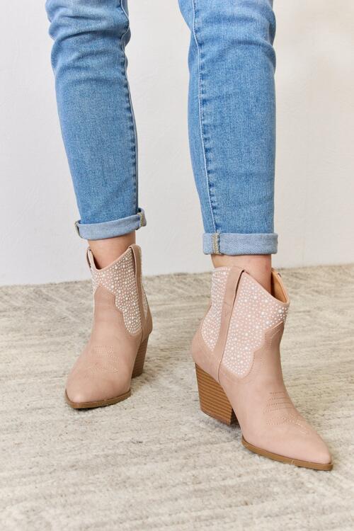 East Lion Corp Rhinestone Ankle Cowgirl Booties - Loulou Boutique