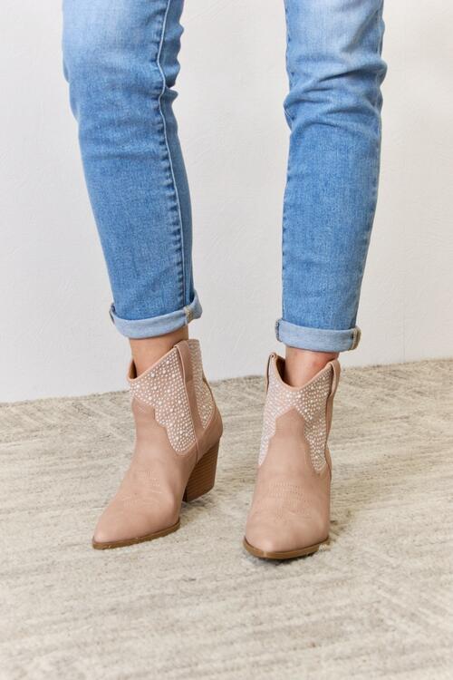 East Lion Corp Rhinestone Ankle Cowgirl Booties - Loulou Boutique