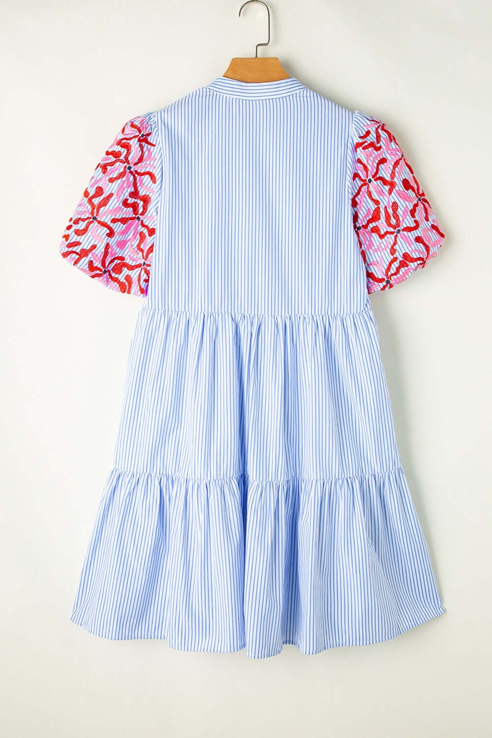 Embroidered Striped Notched Short Sleeve Dress - Loulou Boutique