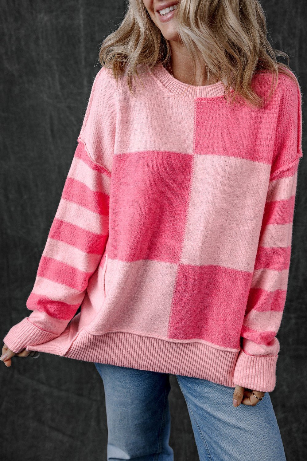 Exposed Seam Round Neck Sweater - Loulou Boutique