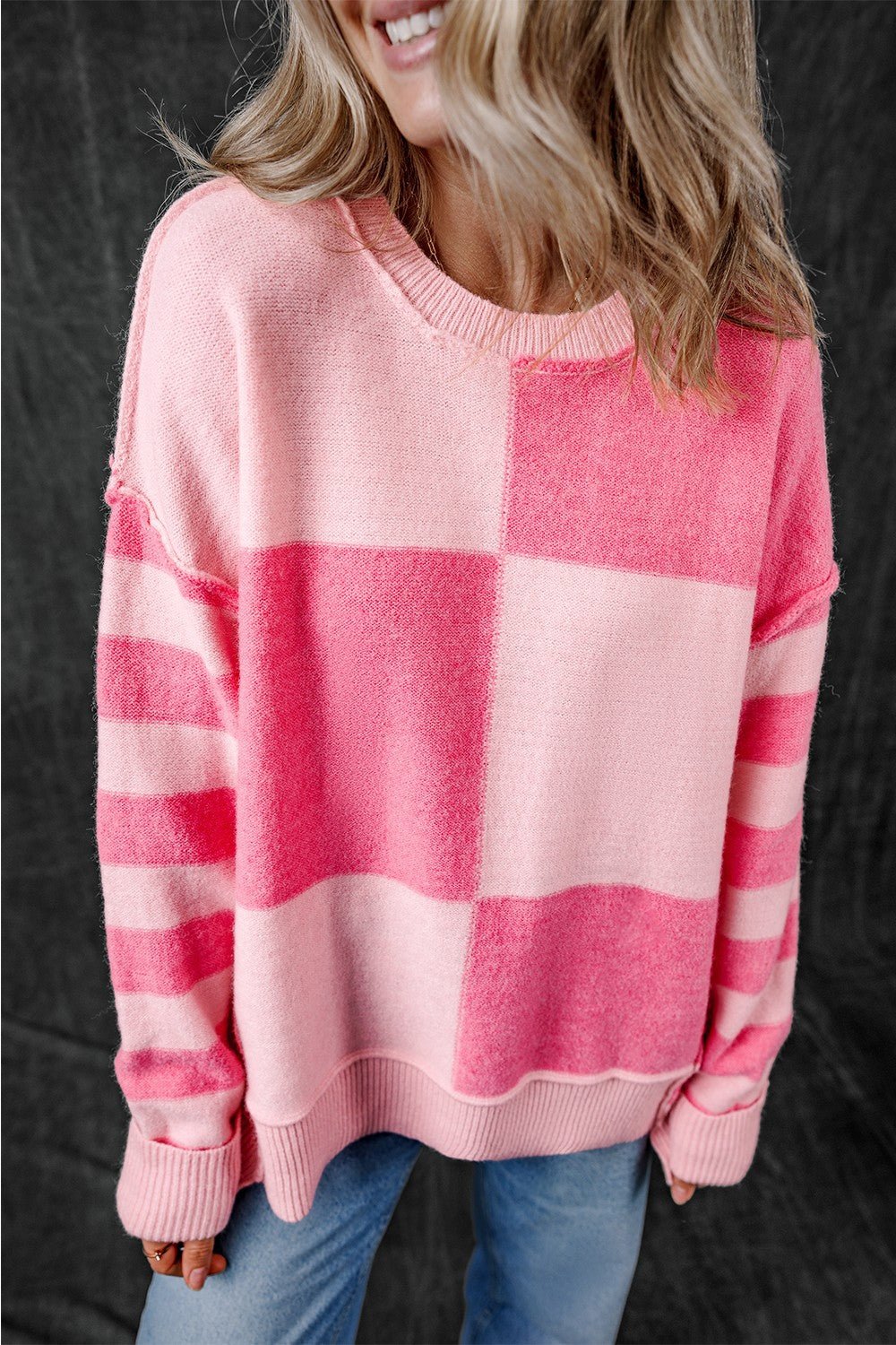 Exposed Seam Round Neck Sweater - Loulou Boutique