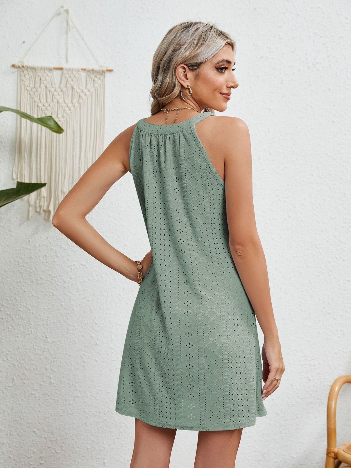 Eyelet Grecian Neck Mini Dress - Loulou Boutique