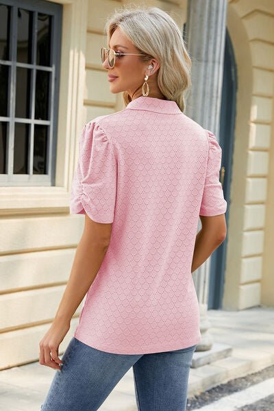 Eyelet Johnny Collar Puff Sleeve Blouse - Loulou Boutique