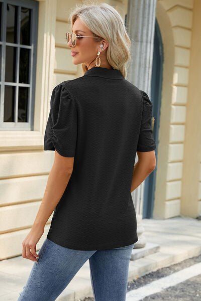 Eyelet Johnny Collar Puff Sleeve Blouse - Loulou Boutique