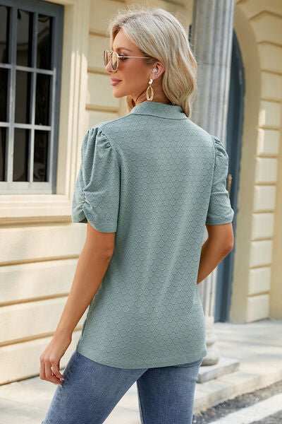 Eyelet Johnny Collar Puff Sleeve Blouse - Loulou Boutique