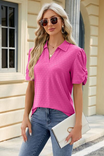Eyelet Johnny Collar Puff Sleeve Blouse - Loulou Boutique