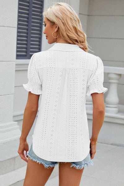 Eyelet Johnny Collar Short Sleeve Blouse - Loulou Boutique