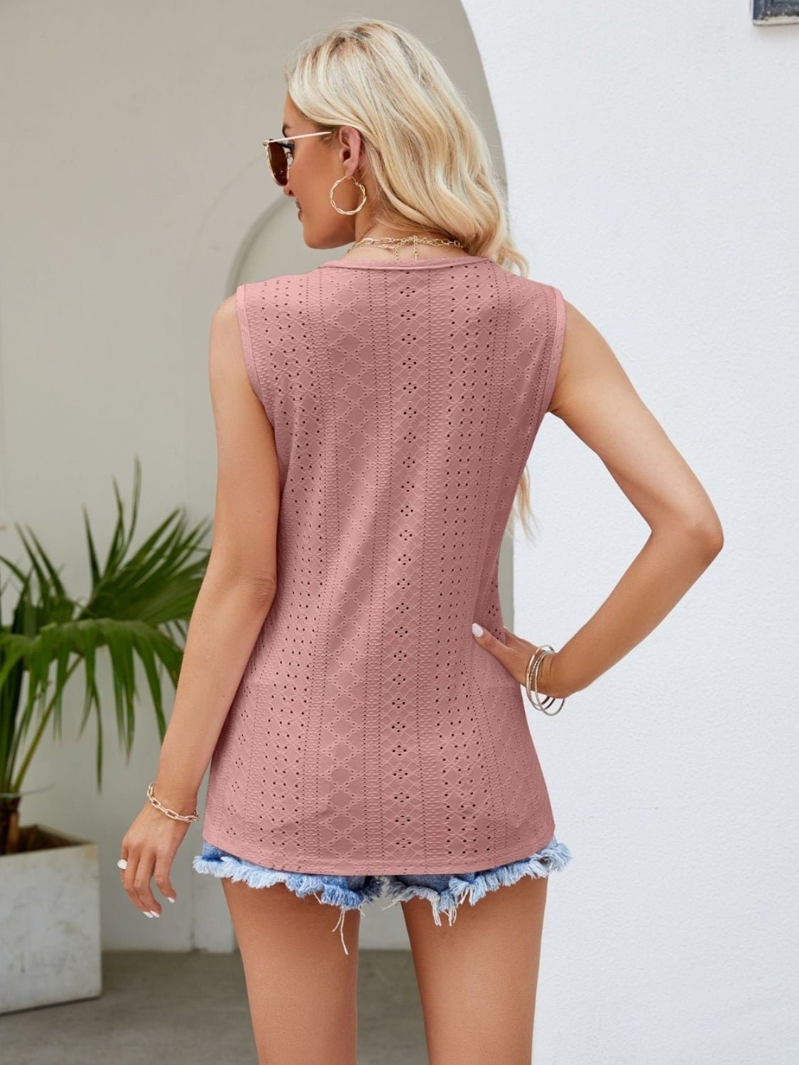 Eyelet Lace Detail V - Neck Tank - Loulou Boutique