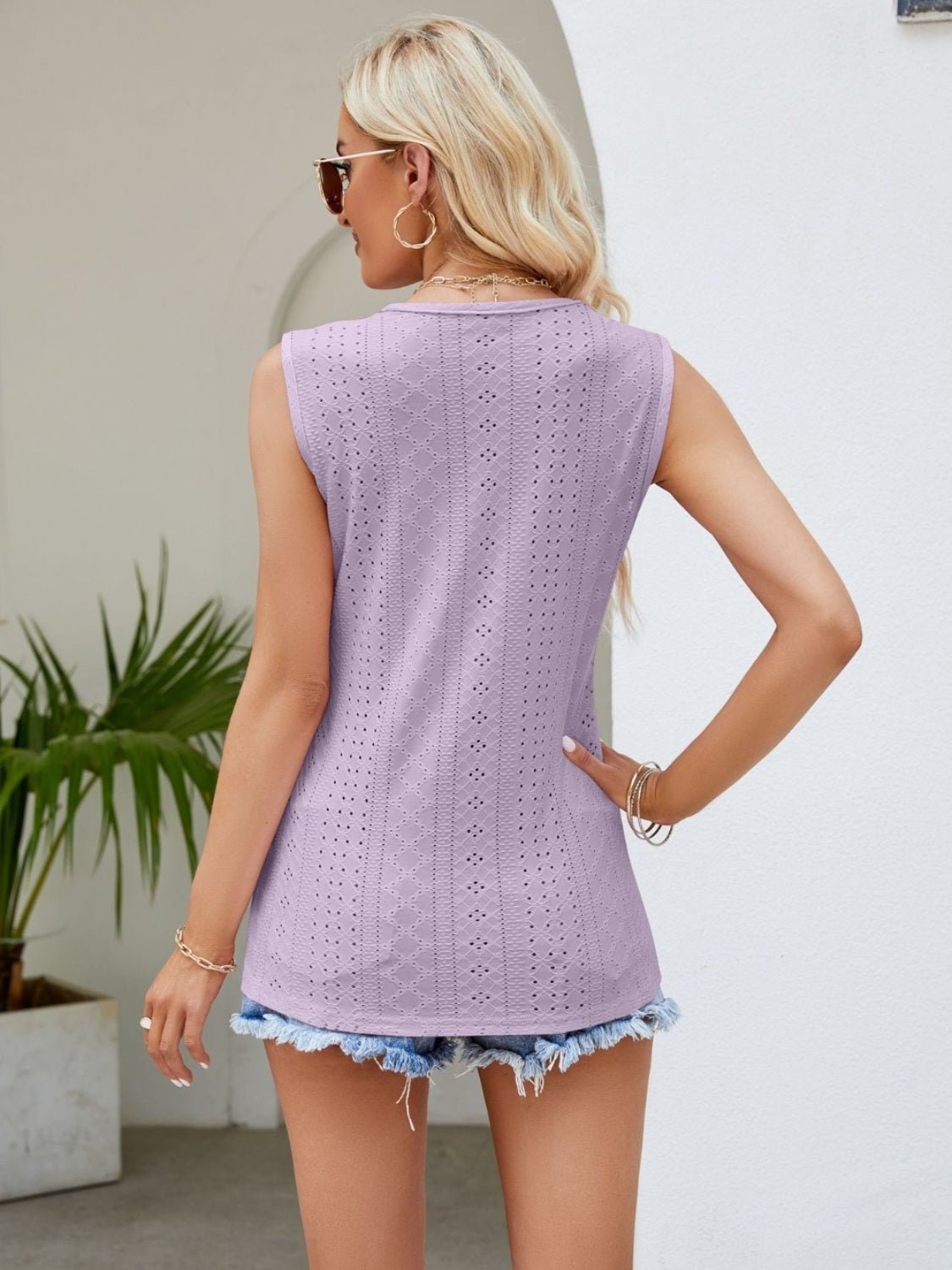Eyelet Lace Detail V - Neck Tank - Loulou Boutique