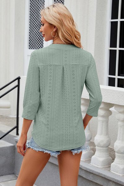 Eyelet Notched Knit Jacquard Top - Loulou Boutique
