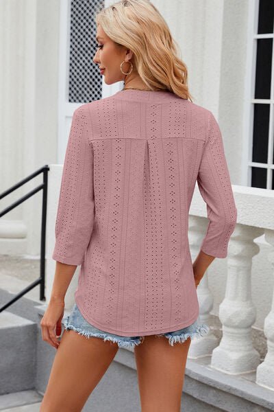 Eyelet Notched Knit Jacquard Top - Loulou Boutique