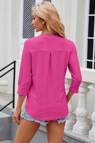 Eyelet Notched Knit Jacquard Top - Loulou Boutique
