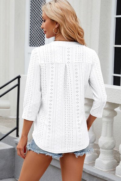 Eyelet Notched Knit Jacquard Top - Loulou Boutique