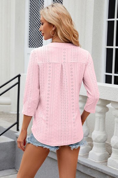 Eyelet Notched Knit Jacquard Top - Loulou Boutique