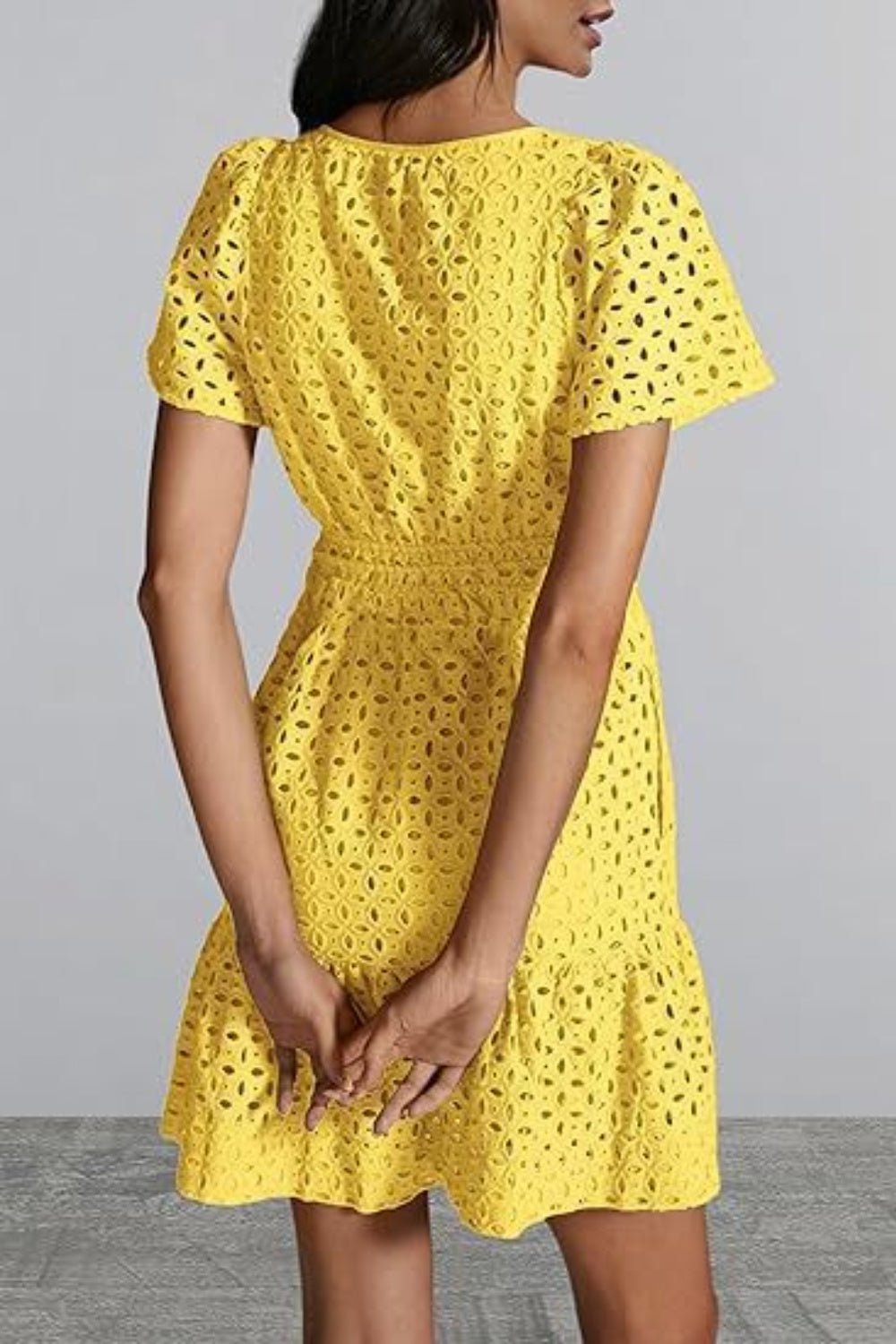 Eyelet Notched Short Sleeve Mini Dress - Loulou Boutique