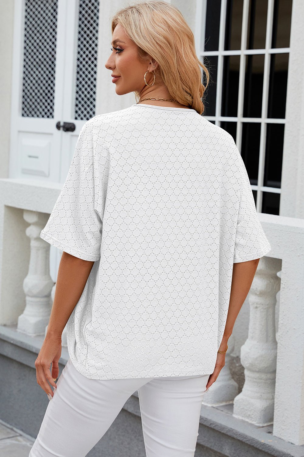 Eyelet Open Front Half Sleeve Cardigan - Loulou Boutique