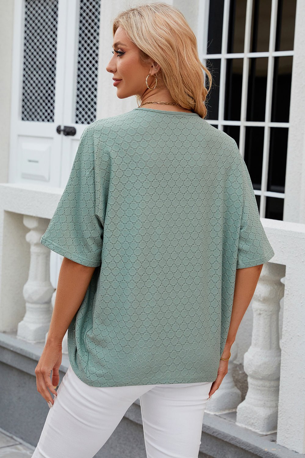 Eyelet Open Front Half Sleeve Cardigan - Loulou Boutique