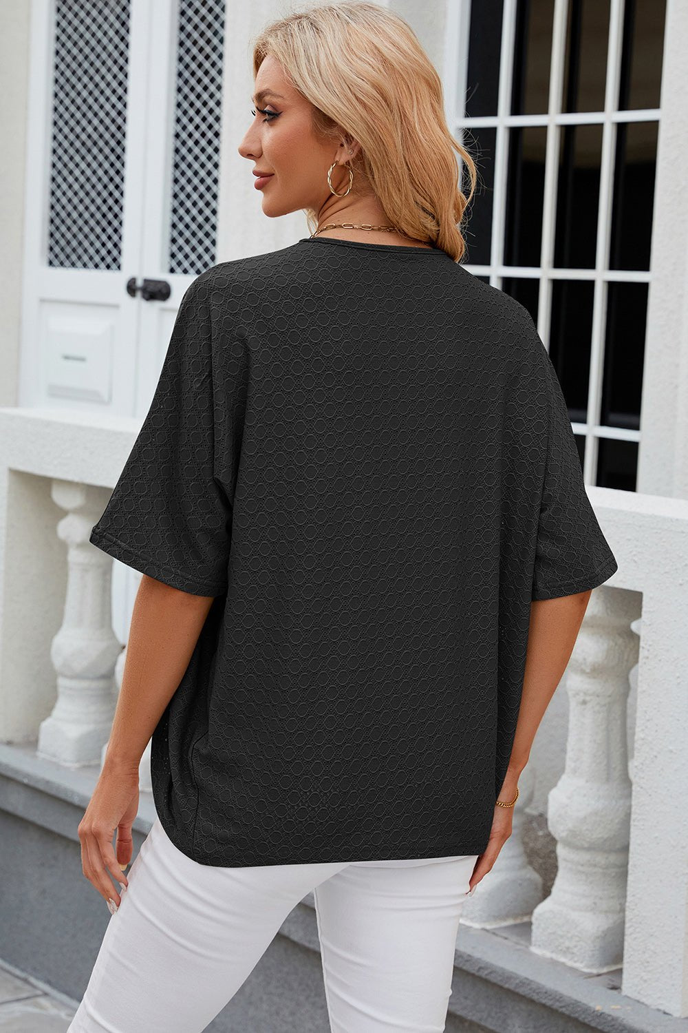 Eyelet Open Front Half Sleeve Cardigan - Loulou Boutique
