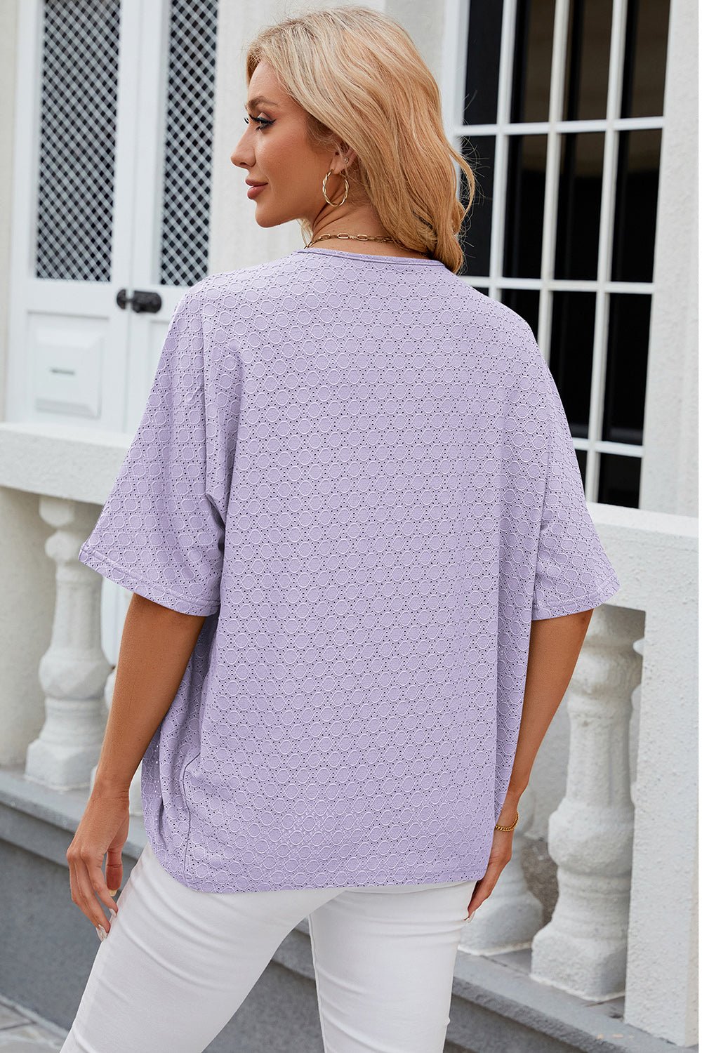 Eyelet Open Front Half Sleeve Cardigan - Loulou Boutique